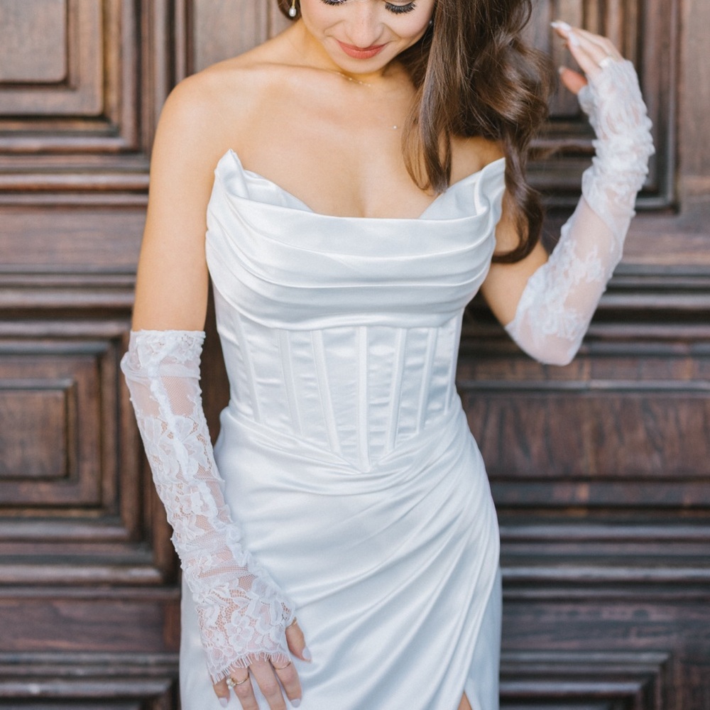 White strapless corset dress
